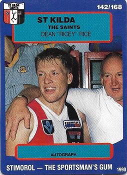 1990 AFL Scanlens Stimorol #142 Dean Rice Front